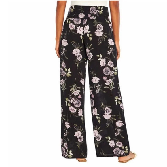 Three Dots Wide-Leg Pant Gorgeous Romantic Flora Purple Black & White Pattern - Picture 3 of 10